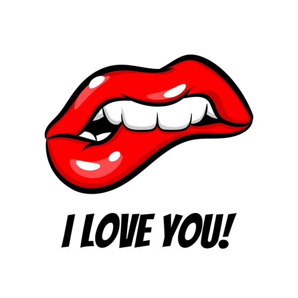 Αγάπη σας κόκκινα χείλη γυναίκα σε στυλ pop art. — Διανυσματικό Αρχείο