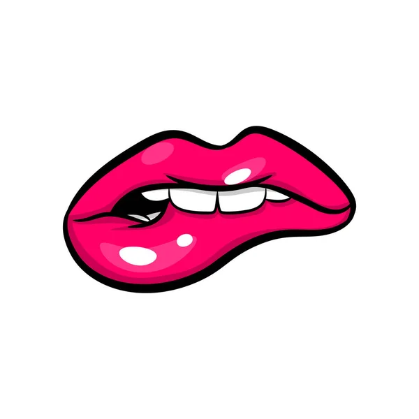 Pink red woman lips in pop art style. — Stock Vector