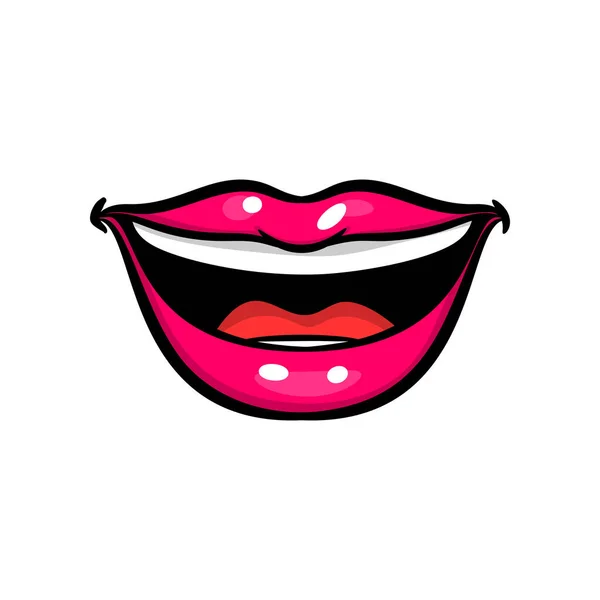 Pink red woman lips in pop art style. — Stock Vector