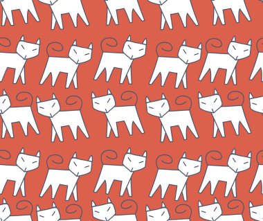 Üst üste çalışan desen beyaz kedi