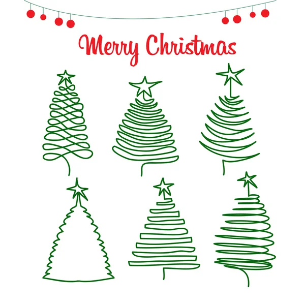 Árboles de Navidad y pinos en estilo Doodle — Vector de stock