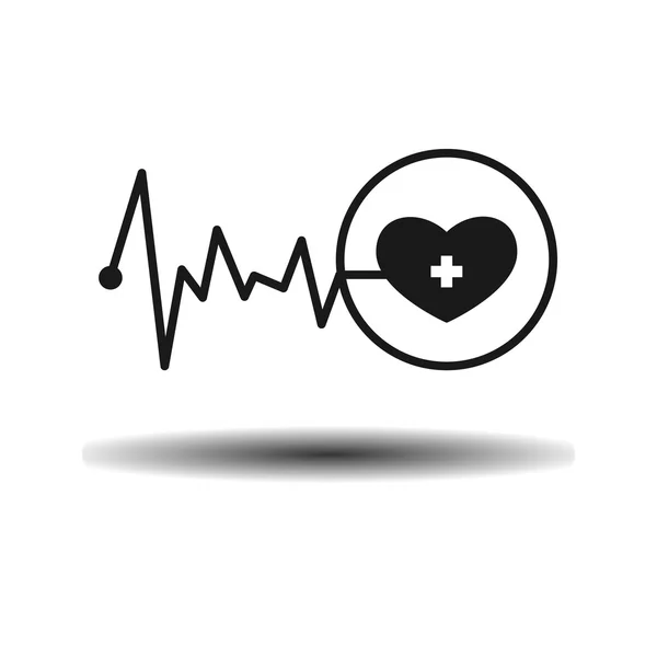 Medische cardiogram hart en pols platte zwart-wit pictogram — Stockvector