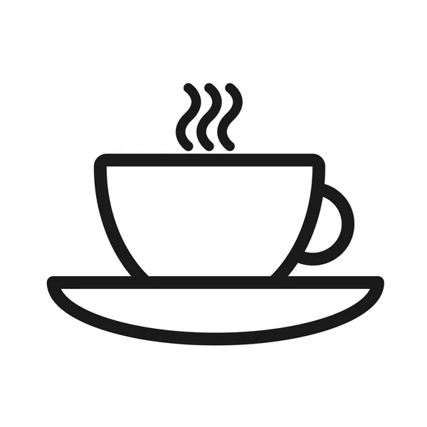 Чашка и блюдце с горячим напитком монохромная плоская икона — стоковый вектор