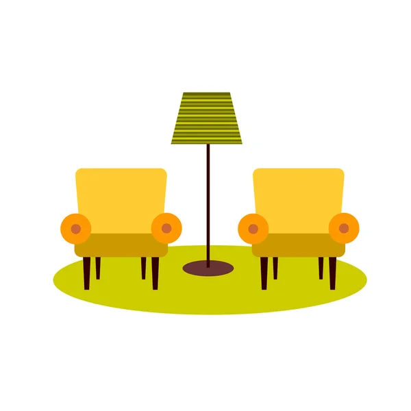 Dos sillones y lámpara de pie — Vector de stock