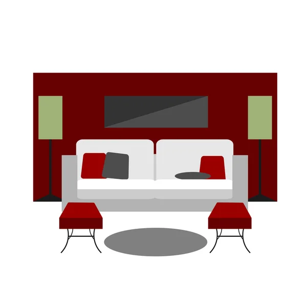 Muebles de color sala de estar icono plano — Vector de stock
