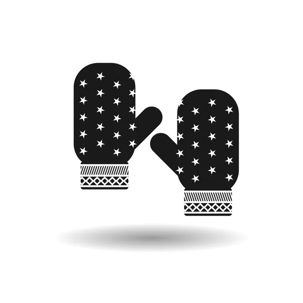 Zwarte winter handschoenen vector pictogram met schaduw — Stockvector