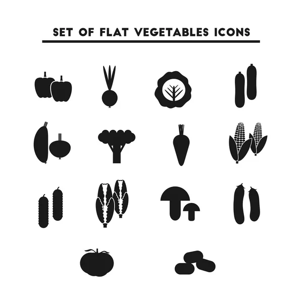 Conjunto de icono plano vector vegetal negro — Vector de stock