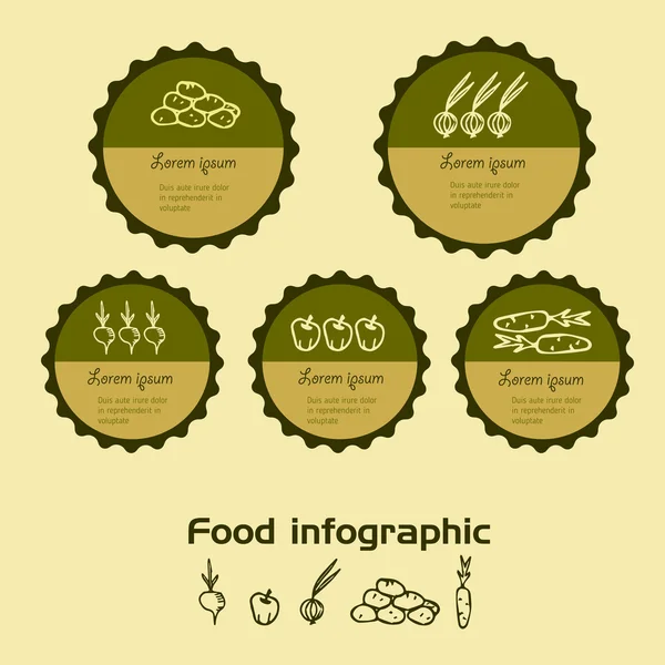 Alimentos color vegetal infografía Doodle — Vector de stock