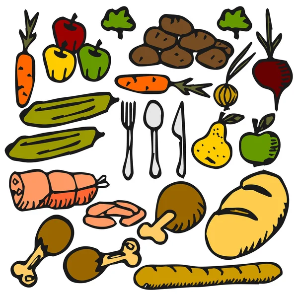 Alimentos frutas vegetales un icono de color plano Doodle — Archivo Imágenes Vectoriales