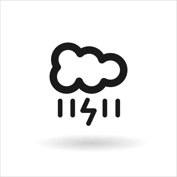 Zwarte wolk met bliksem en regen lijn pictogram — Stockvector