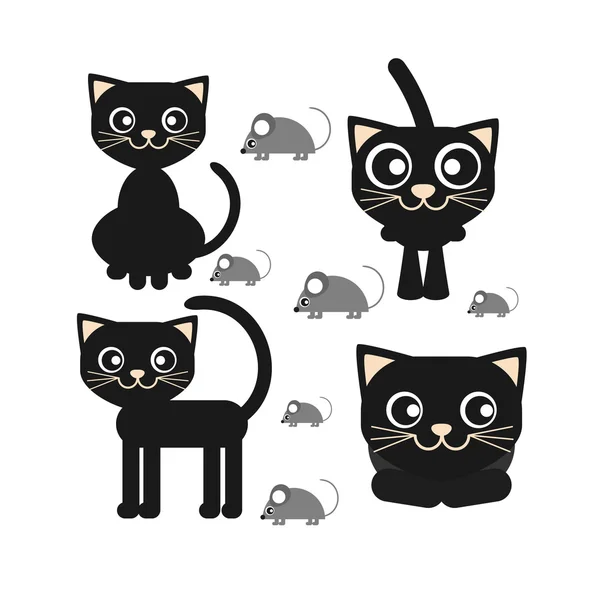 Icono de vector plano de un gato negro sentado y mirando — Vector de stock