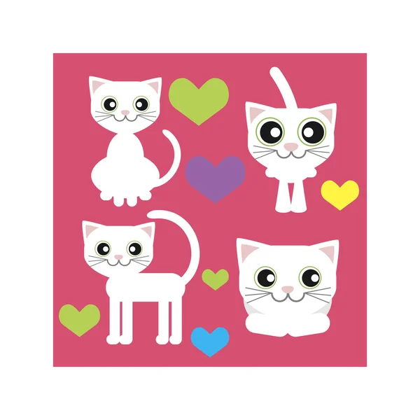 Gato blanco se sienta de pie mentiras y amor — Vector de stock