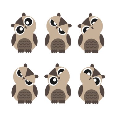 düz simge kümesi renkli sevimli baykuşlar