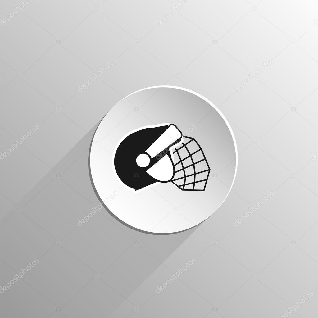 Hockey helmet logo, black flat icon on a light background with long shadow