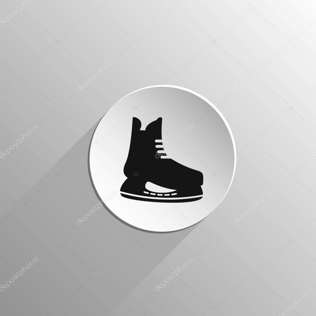 Man hockey skates, black flat icon on a light background with long shadow