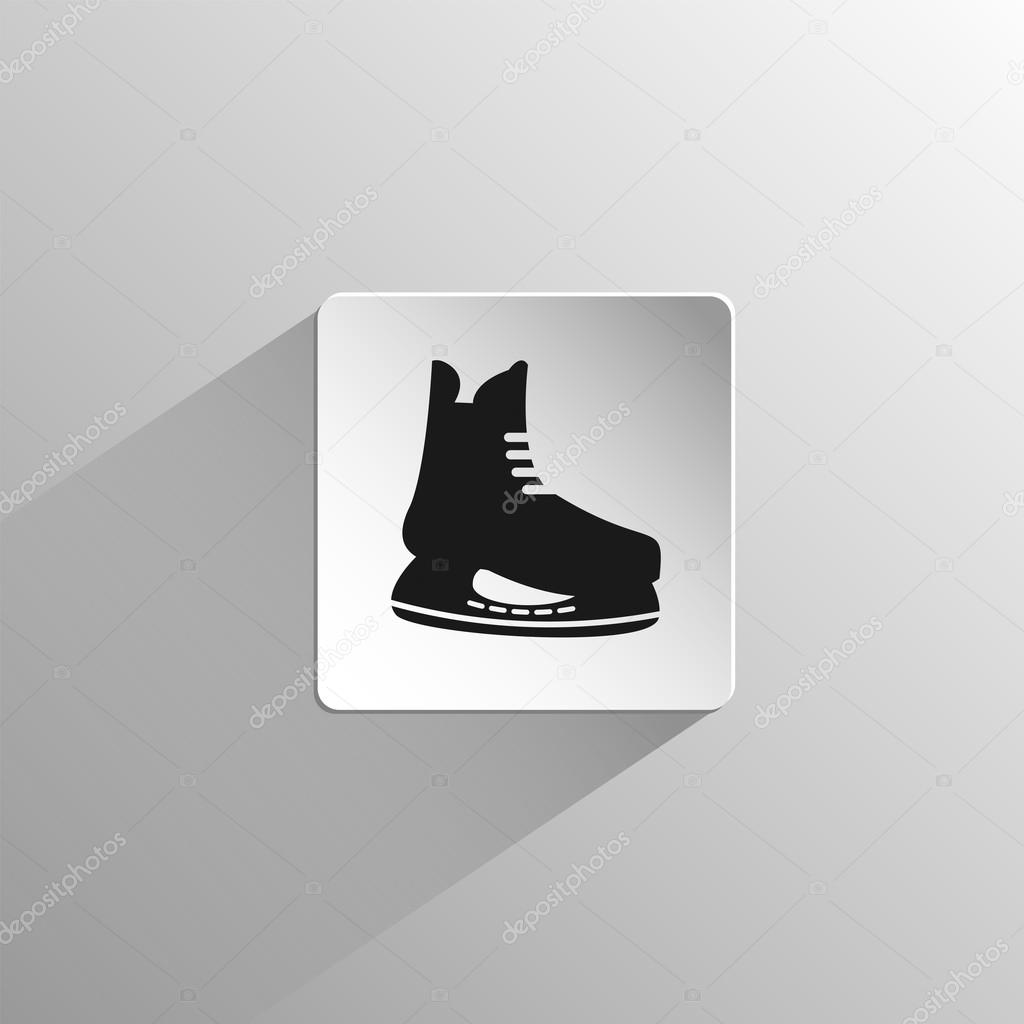 Man hockey skates, black flat icon on a light background with long shadow