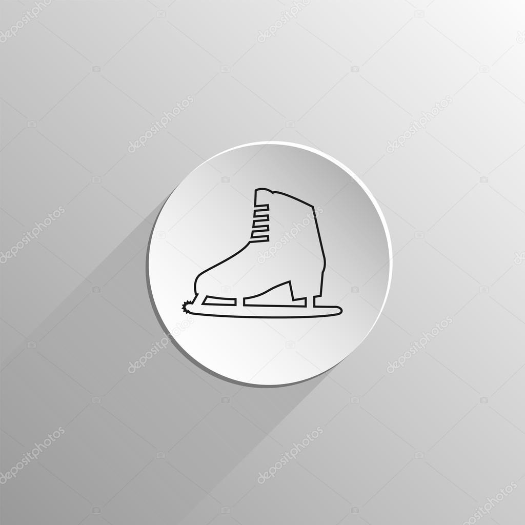Ice skate for figure skating, black flat icon on a light background with long shadow