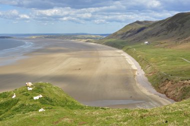 Rhossili Bay Gower yarımada, Galler, Birleşik Krallık