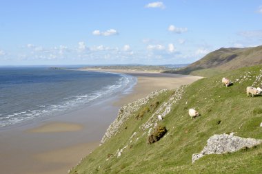 Rhossili Bay Gower yarımada, Galler, Birleşik Krallık
