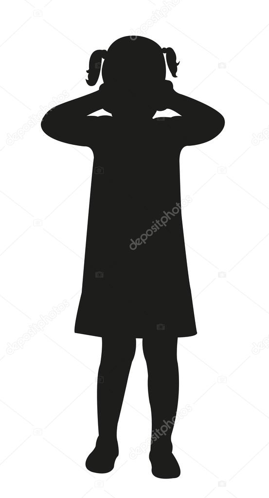 A scared child, covering with hands her ears, silhouette vector Stock  Vector Image by © #103339312