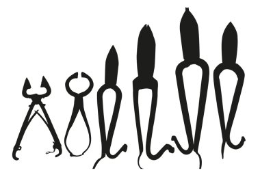 Aletlerin siyah silueti: pense, yarık halka pense, çapraz kesme pensesi. Vektör illüstrasyonu