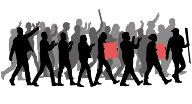 bir grup protestocu silueti