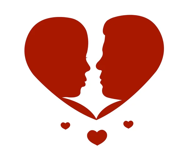 Два любовника. Силуэт в форме сердца — стоковый вектор