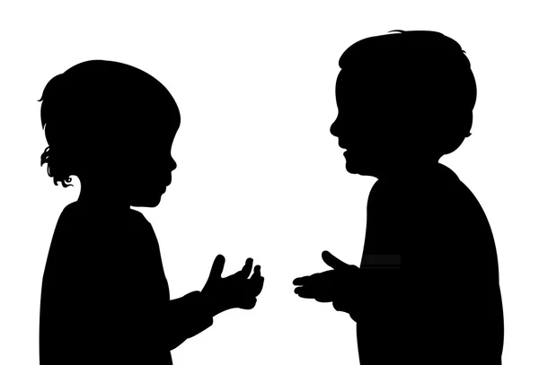 Children talking, silhouette vector — Stock Vector