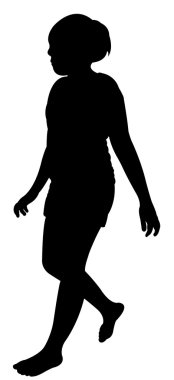 Sevimli kız yürüyüş siluet vektör
