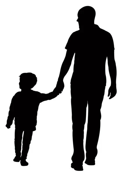 Father and son walking, silhouette vector Vector Graphics. 