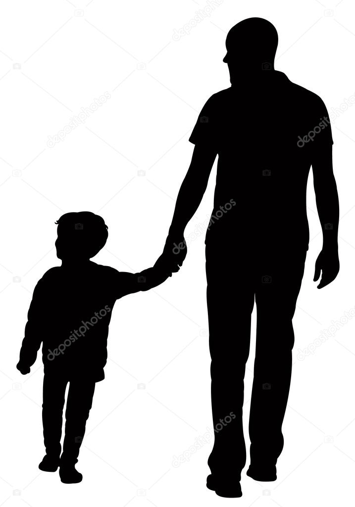 Father and son walking, silhouette vector