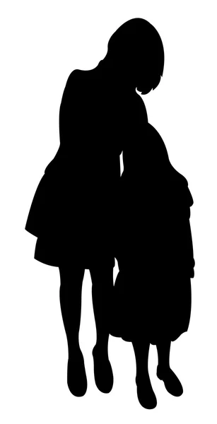 Mom and daughter together, happy family silhouette vector — Stock Vector