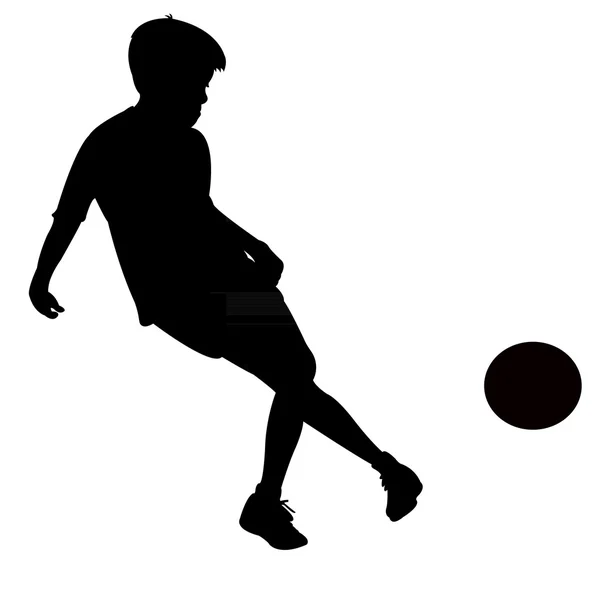 Un niño jugando fútbol silueta vector — Archivo Imágenes Vectoriales