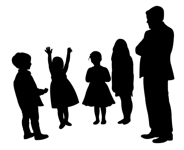 Man and children,silhouette vector — Stock Vector