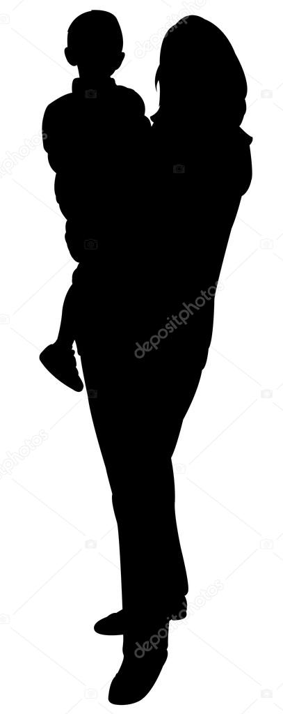 mom and son together, silhouette vector