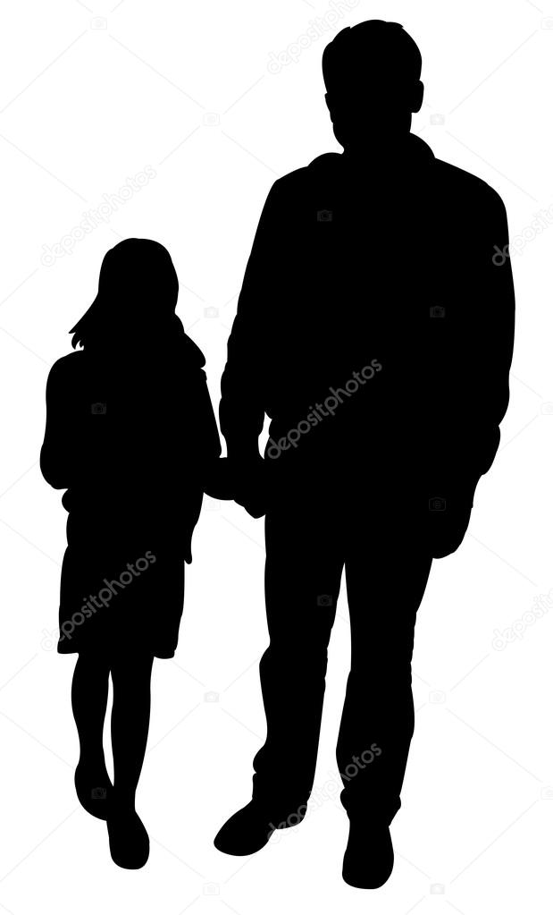 father and daughter together, silhouette vector