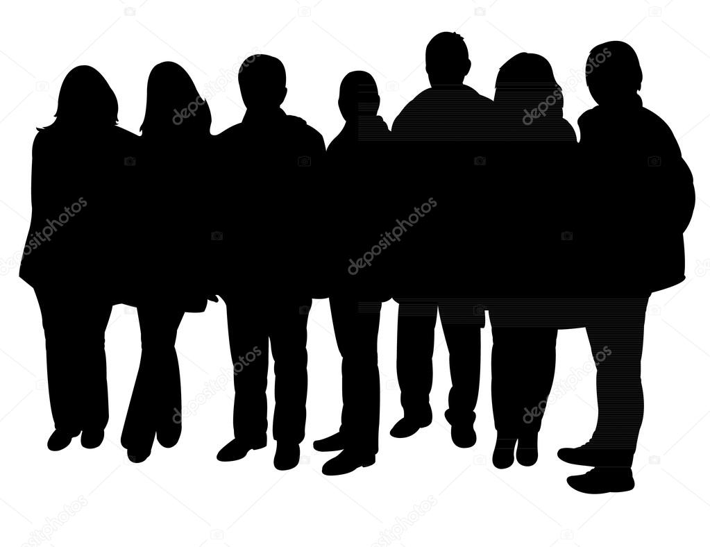 silhouettes of people, standing in line