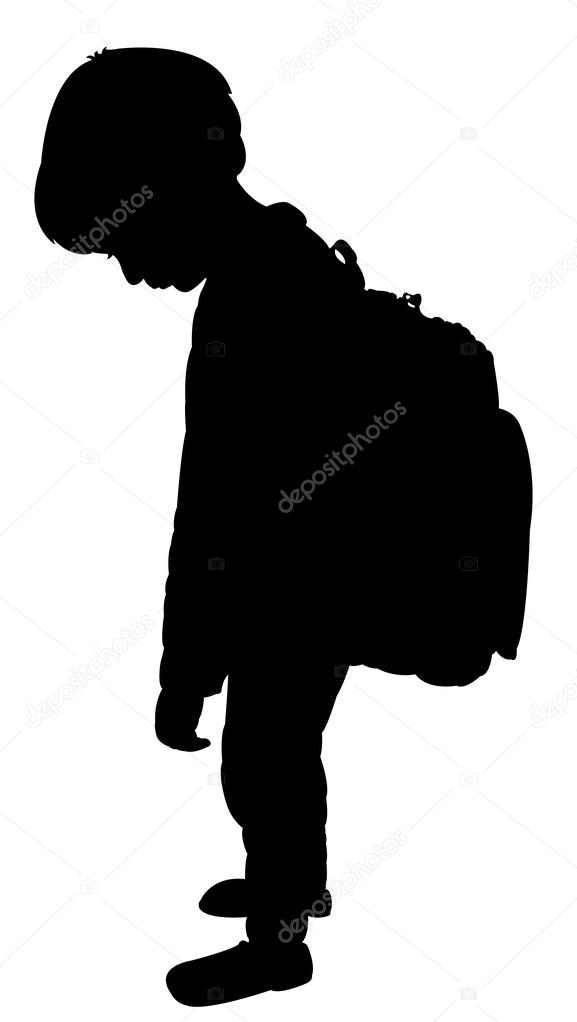 back to school kid silhouette, exhausted boy
