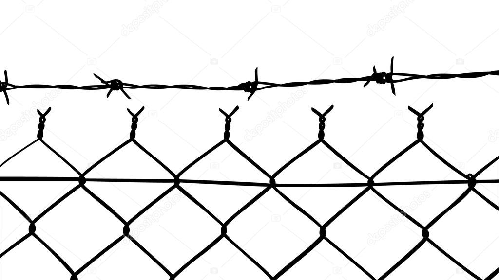vector of wired fence with barbed wires on white background