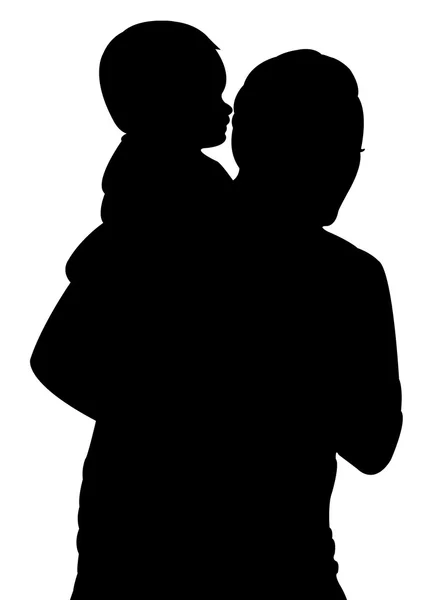 Vader en zoon samen, silhouet vector — Stockvector