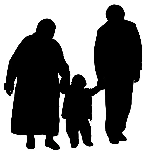 Abuelo y abuela caminando con el nieto del bebé — Vector de stock