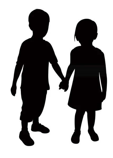 Deux enfants silhouette vecteur — Image vectorielle