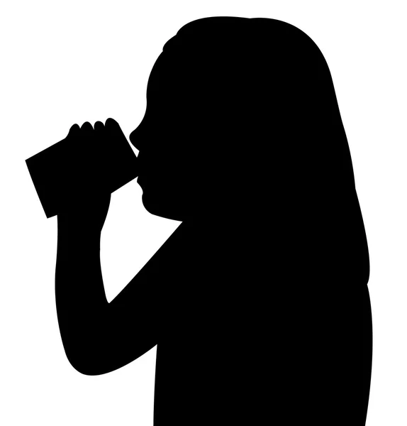 Un niño agua potable, silueta vector — Vector de stock