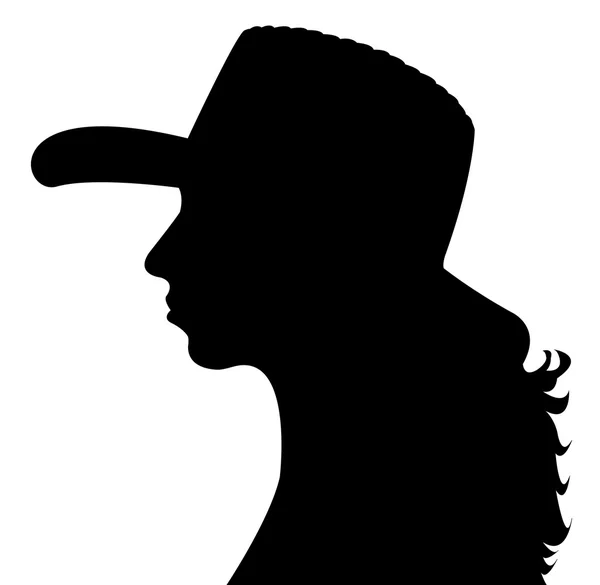 Senhora com chapéu de cowboy, vetor silhueta cabeça — Vetor de Stock
