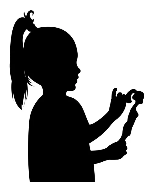 Kind houden haar speelgoed baby silhouet vector — Stockvector