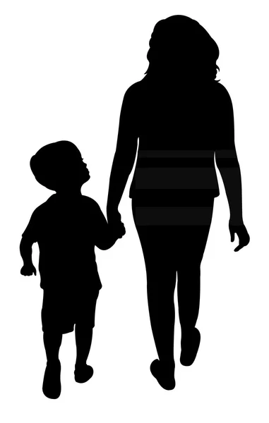 Niña y niño caminando, silueta vector — Vector de stock