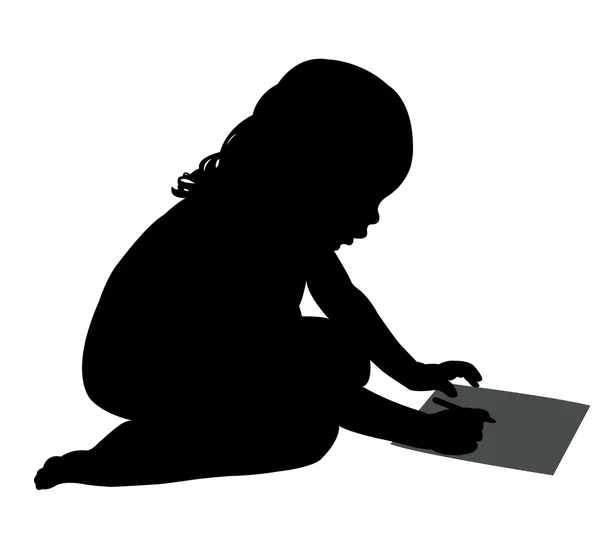Cute girl studying silhouette vector — Stock Vector