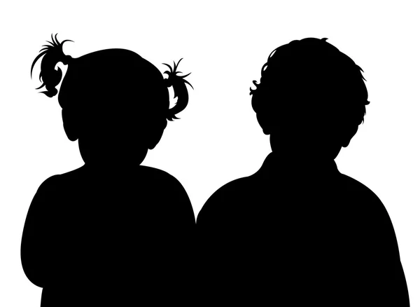 Twee kinderen silhouet vector — Stockvector