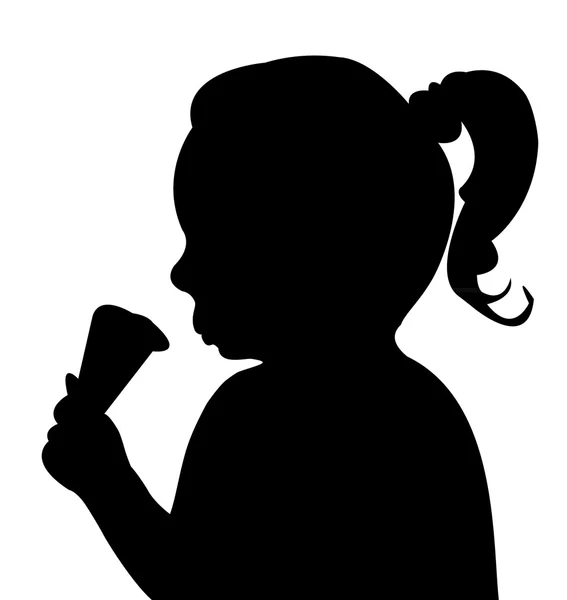 Criança comendo sorvete silhueta vetor — Vetor de Stock