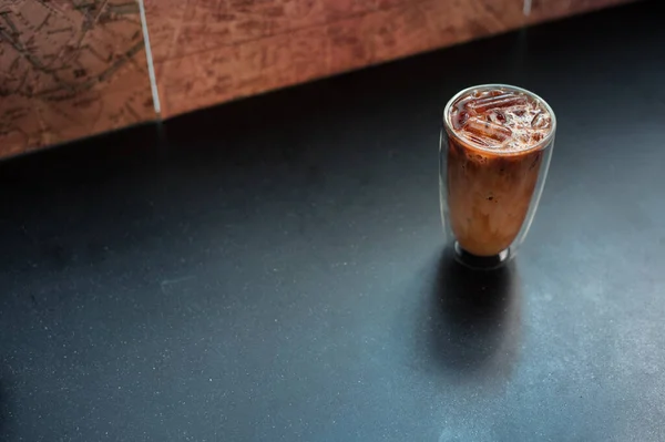 Close Glass Iced Coffee Milk Table — Stock Photo, Image